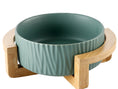 Carica l'immagine nel visualizzatore della galleria, Ciotola in ceramica a righe con base in legno per cani e gatti - Bau Barker