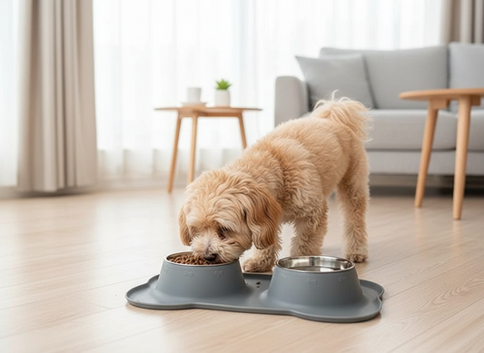 Ciotole doppie in acciaio per cani e gatti con base in silicone