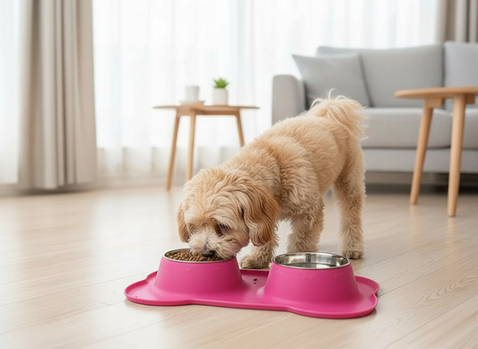 Ciotole doppie in acciaio per cani e gatti con base in silicone
